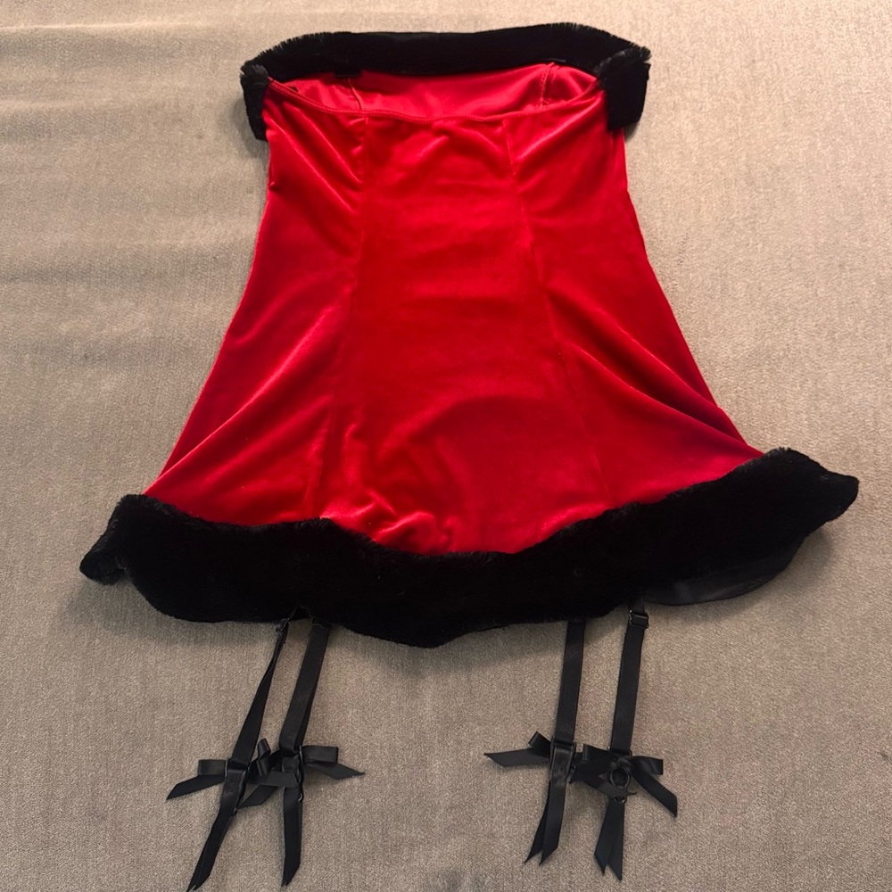 Vintage Shirley of Hollywood Red Velvet Bustier Garter Top - Picture 2 of 7